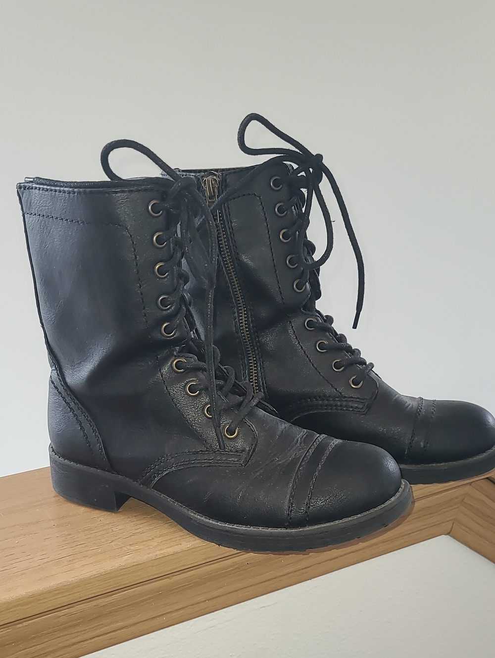 Brash Black Lace-Up Combat Boots with Side Zip